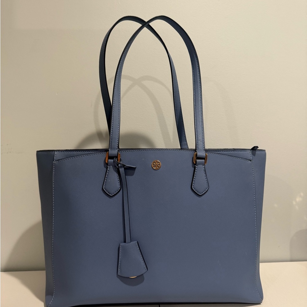 ***SOLD**Tory Burch ROBINSON Blue Tote Bag with Structured Design
